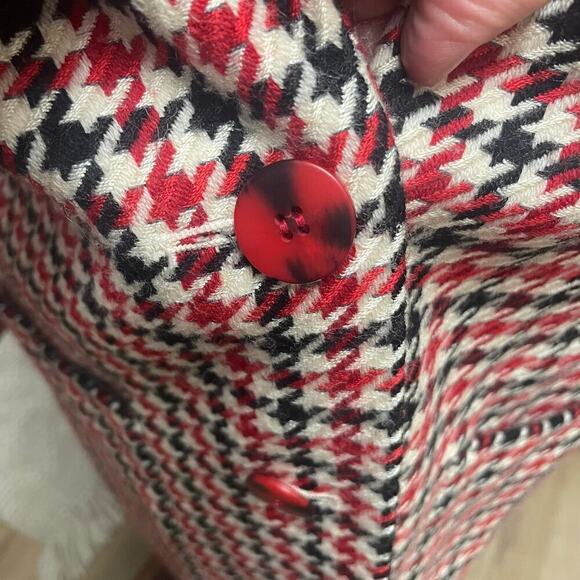 Vtg Paul Stanley Red Black Houndstooth Blazer Sz 10 Long Jacket Double Button - Picture 3 of 6